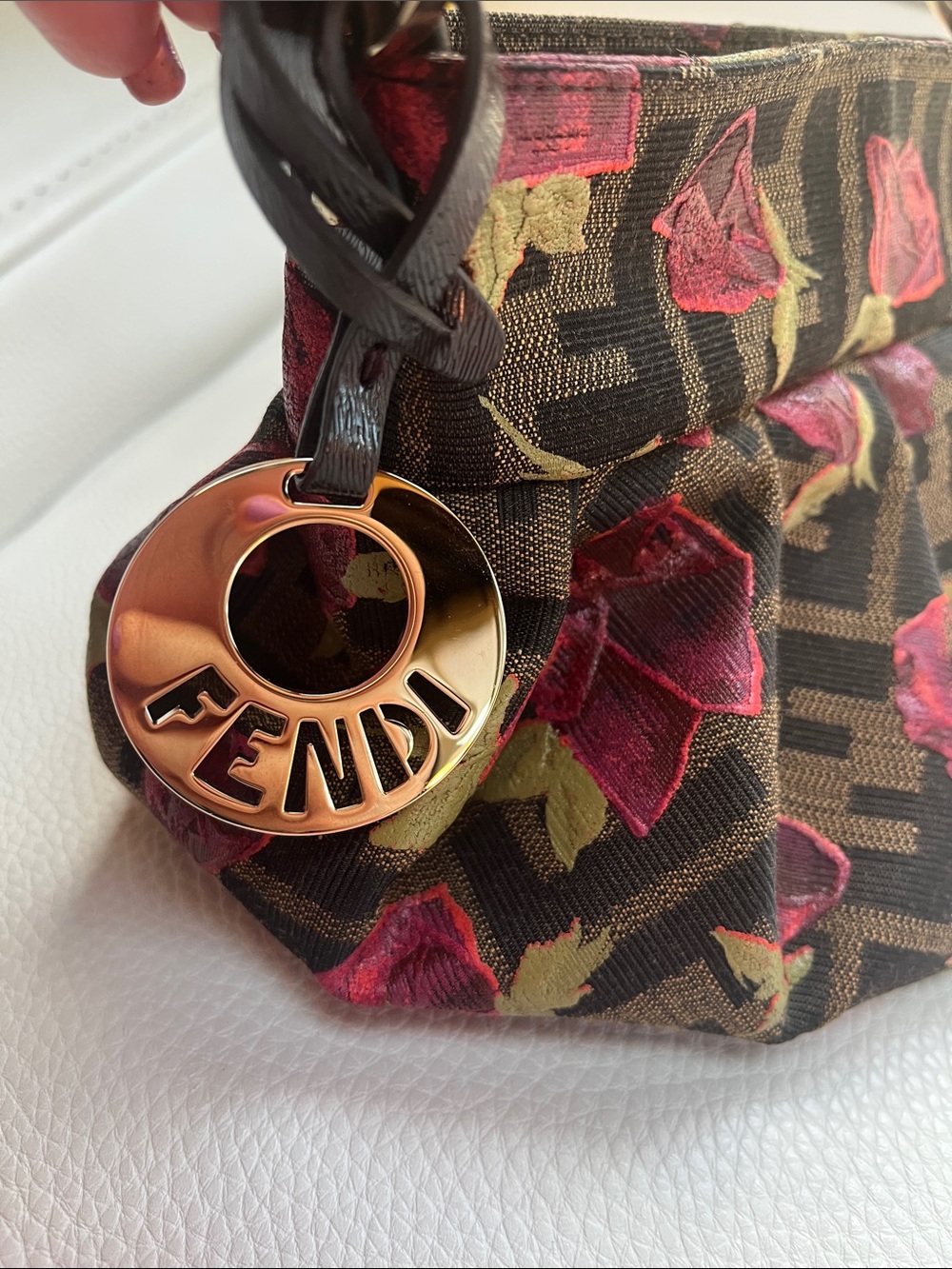 Fendi Chef Hobo Mini Bag with Pink Rose Print and Gold Charm - Picture 2 of 13
